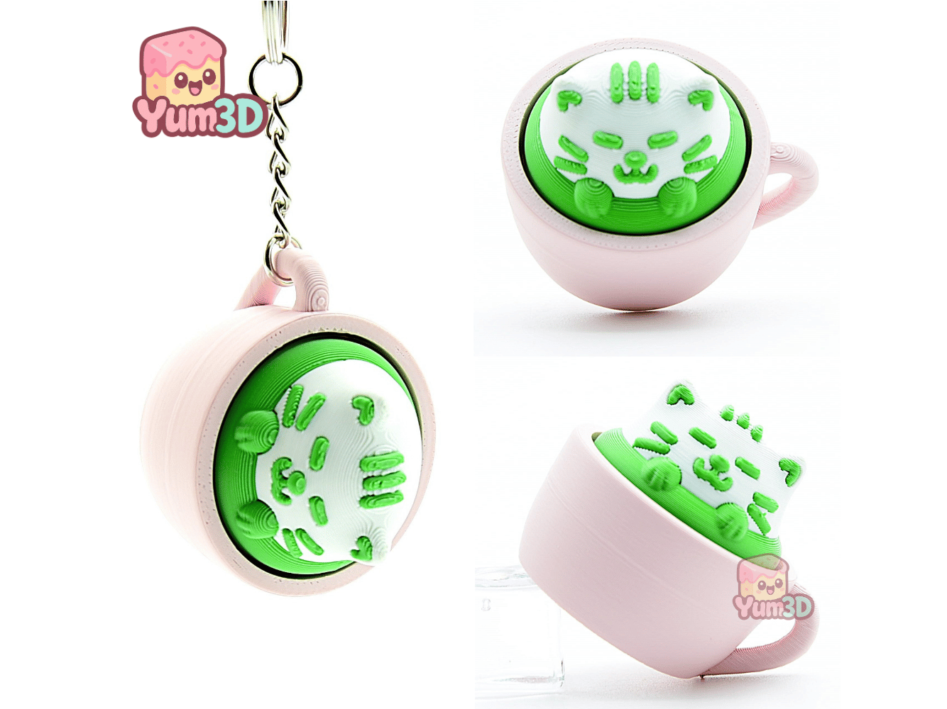 🐱 Yum3D Matcha Cat Fidget Clicker Keychain - Cute Backpack